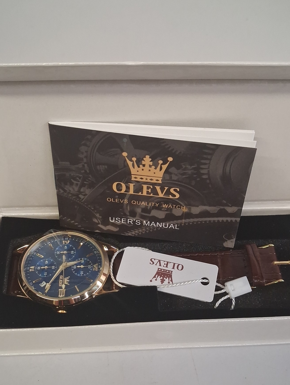 NWT OLEVS Blue Dial Gold-Tone Chronograph Watch
